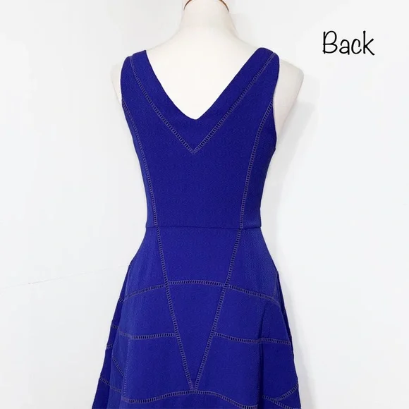 Anthropologie Cobalt Blue Eyelet Embroidered Fit and Flare Sleeveless Dress - Picture 5 of 10